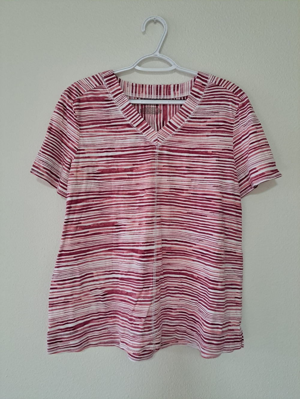 Westbound Pink and White Striped V-Neck Short Sleeve Top